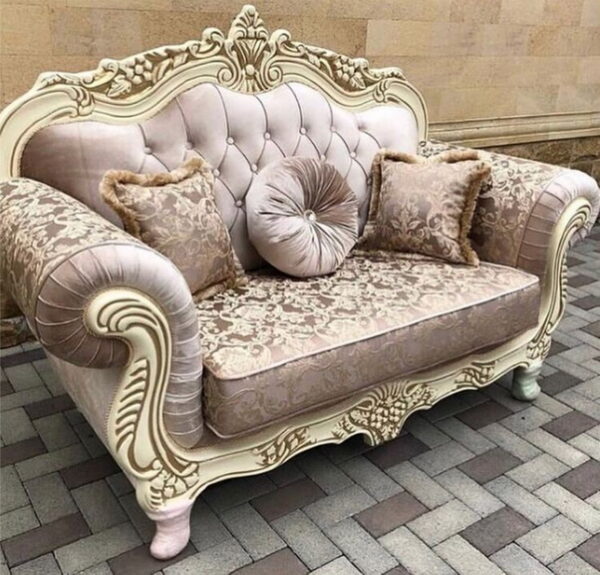 Daabadi Furniture Wholesale Classic Louise Sofa 2-Seater Painted White-Duco Mahogany Fabric Beige