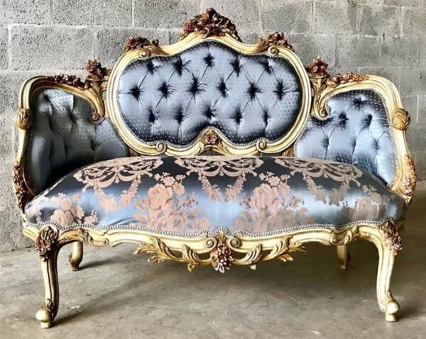 Daabadi Furniture Wholesale Classic Century French Louis XVI Sofa 2-Seater Painted Gold Mahogany Fabric Multi-Color
