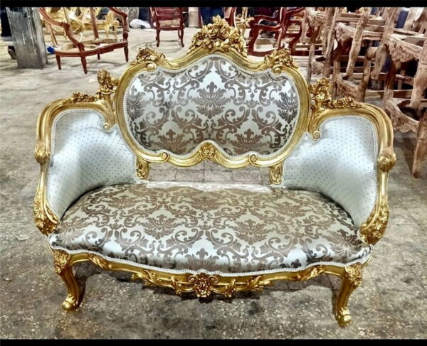 Daabadi Furniture Wholesale Classic Century French Louis XVI Sofa 2-Seater Painted Gold Mahogany Fabric Multi-Color