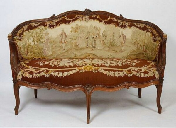 Daabadi Furniture Wholesale Classic Century French Louis XVI Sofa 2-Seater Painted Gold Mahogany Fabric Multi-Color