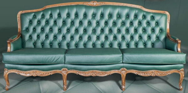 Daabadi Furniture Wholesale Classic European Style Sofa 3-Seater Painted Antique Painted Brown Mahogany Leather Green