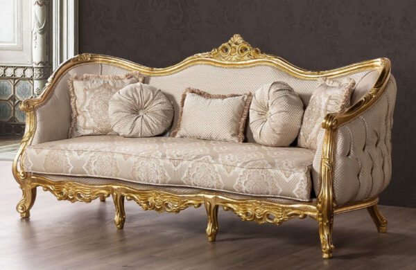 Daabadi Furniture Wholesale Classic French Style Sofa 3-Seater Painted Gold Mahogany Fabric Beige