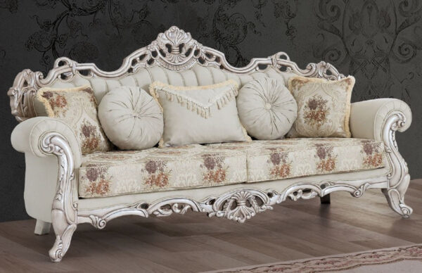 Daabadi Furniture Wholesale Classic Italian Style Sofa 3-Seater Painted Beige Mahogany Fabric Antique White
