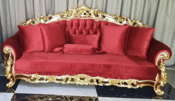 Daabadi Furniture Wholesale Classic European Style Sofa 3-Seater Painted Gold Mahogany Fabric Brown