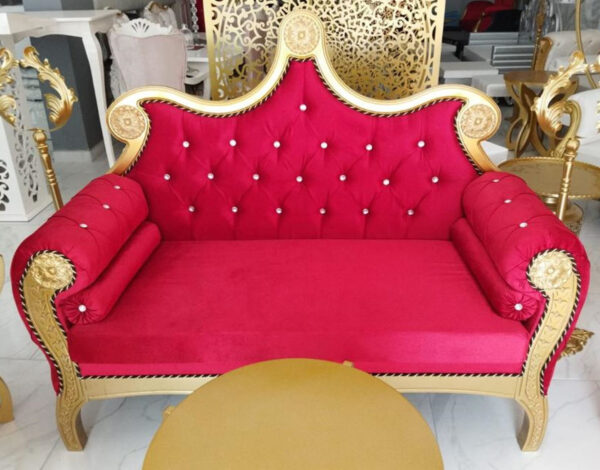 Daabadi Furniture Wholesale Classic Italian Style Sofa 3-Seater Painted Gold Mahogany Fabric Red