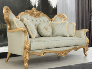 Daabadi Furniture Wholesale Classic European Style Sofa 3-Seater Painted Gold Mahogany Fabric Green