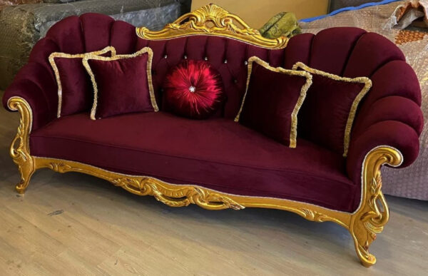 Daabadi Furniture Wholesale Classic French Style Sofa 3-Seater Painted Gold Mahogany Fabric Red