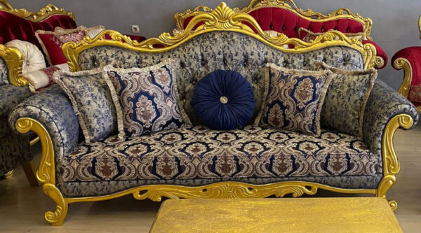 Daabadi Furniture Wholesale Classic French Style Sofa 3-Seater Painted Gold Mahogany Fabric Beige