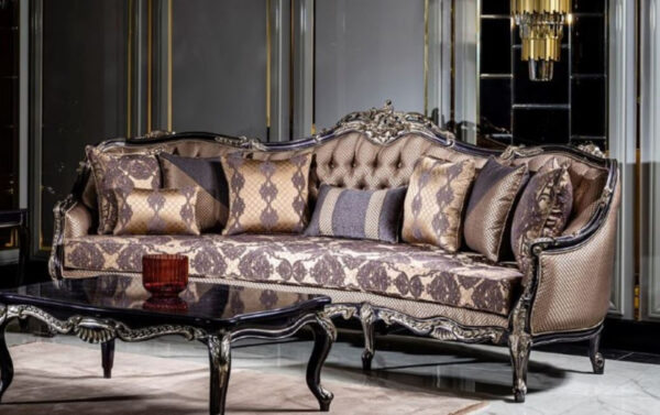 Daabadi Furniture Wholesale Classic French Style Sofa 3-Seater Painted Black-Gold Mahogany Fabric Multi-Color