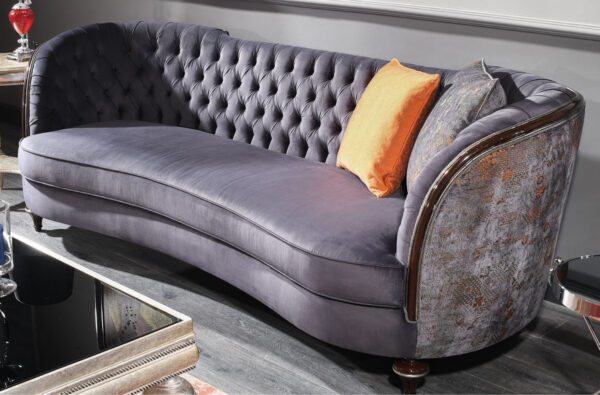 Daabadi Furniture Wholesale Classic Italian Style Sofa 3-Seater Painted Walnut Brown Mahogany Fabric Beige