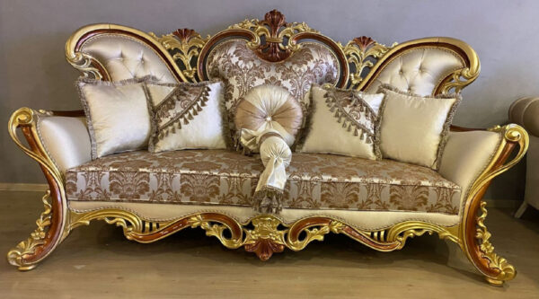 Daabadi Furniture Wholesale Classic French Style Sofa 3-Seater Painted Gold-Brown Mahogany Fabric Multi-Color