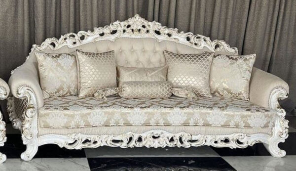 Daabadi Furniture Wholesale Classic Italian Style Sofa 3-Seater Painted White-Duco Mahogany Fabric Beige