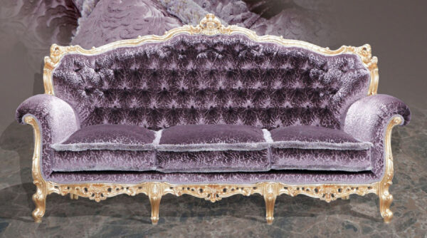 Daabadi Furniture Wholesale Classic European Style Sofa 3-Seater Painted Gold Mahogany Fabric Purple