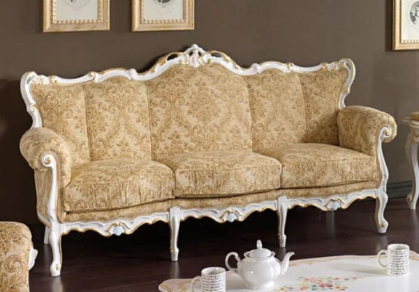 Daabadi Furniture Wholesale Classic European Style Sofa 3-Seater Painted White Mahogany Fabric Gold