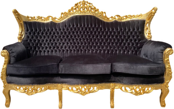 Daabadi Furniture Wholesale Classic European Style Sofa 3-Seater Painted Gold Mahogany Fabric Black