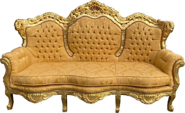 Daabadi Furniture Wholesale Classic French Style Sofa 3-Seater Painted Gold Mahogany Fabric Gold