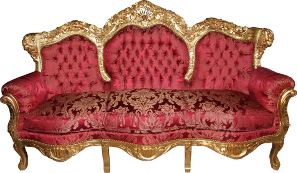 Daabadi Furniture Wholesale Classic French Style Sofa 3-Seater Painted Gold Mahogany Fabric Red