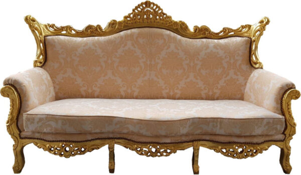 Daabadi Furniture Wholesale Classic Italian Style Sofa 3-Seater Painted Gold Mahogany Fabric Beige