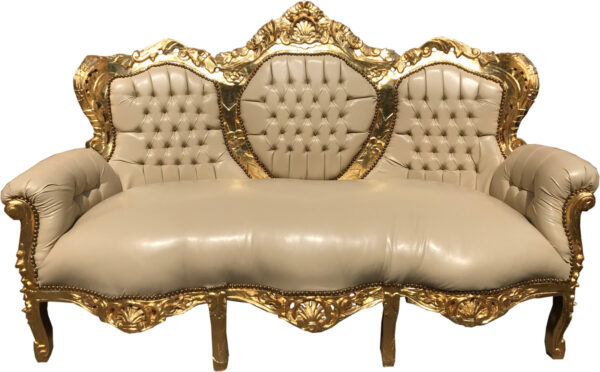 Daabadi Furniture Wholesale Classic European Style Sofa 3-Seater Painted Gold Mahogany Leather Beige