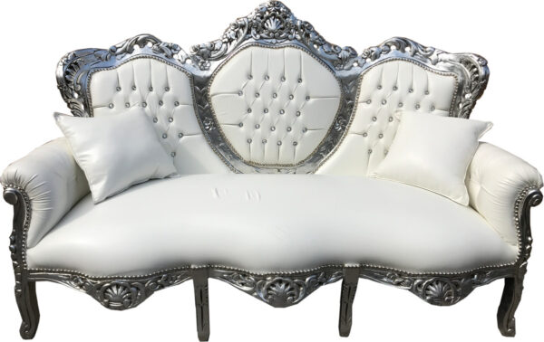 Daabadi Furniture Wholesale Classic French Style Sofa 3-Seater Painted Silver Mahogany Leather White