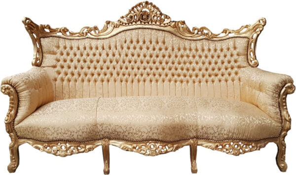 Daabadi Furniture Wholesale Classic Italian Style Sofa 3-Seater Painted Gold Mahogany Fabric Gold Pattern