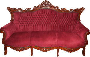 Daabadi Furniture Wholesale Classic European Style Sofa 3-Seater Painted Walnut Brown Mahogany Fabric Red