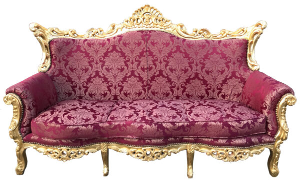 Daabadi Furniture Wholesale Classic French Style Sofa 3-Seater Painted Gold Mahogany Fabric Burgundy