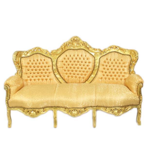 Daabadi Furniture Wholesale Classic Italian Style Sofa 3-Seater Painted Gold Mahogany Fabric Gold