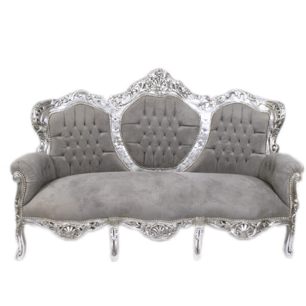 Daabadi Furniture Wholesale Classic European Style Sofa 3-Seater Painted Silver Rattan Fabric Gray