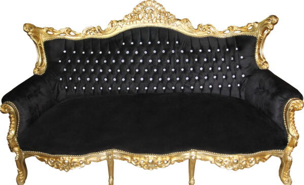 Daabadi Furniture Wholesale Classic French Style Sofa 3-Seater Painted Gold Mahogany Fabric Black