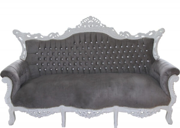 Daabadi Furniture Wholesale Classic French Style Sofa 3-Seater Painted White Mahogany Fabric Gray