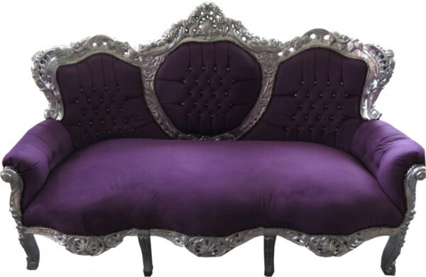 Daabadi Furniture Wholesale Classic European Style Sofa 3-Seater Painted Silver Mahogany Fabric Purple
