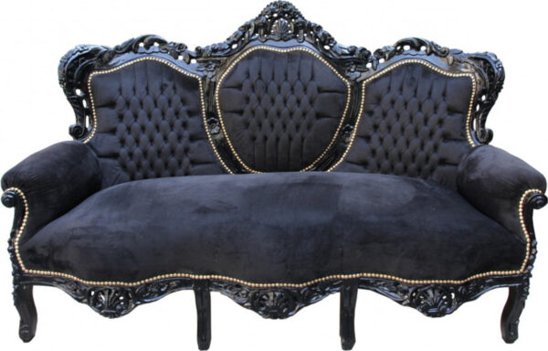 Daabadi Furniture Wholesale Classic French Style Sofa 3-Seater Painted Black Mahogany Fabric Black