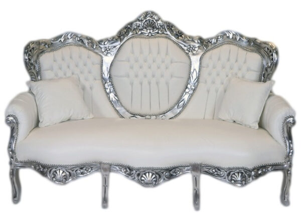 Daabadi Furniture Wholesale Classic European Style Sofa 3-Seater Painted Antique Silver Mahogany Fabric Silver