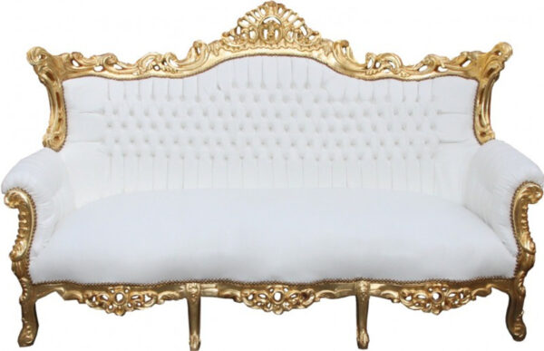 Daabadi Furniture Wholesale Classic Italian Style Sofa 3-Seater Painted Gold Mahogany Fabric White