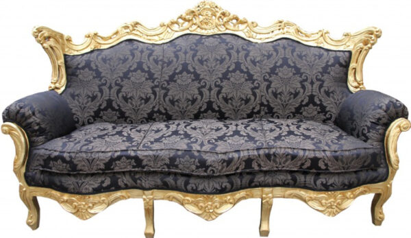 Daabadi Furniture Wholesale Classic European Style Sofa 3-Seater Painted Gold Mahogany Fabric Black