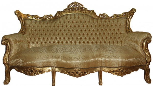 Daabadi Furniture Wholesale Classic French Style Sofa 3-Seater Painted Gold Mahogany Fabric Gold