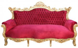 Daabadi Furniture Wholesale Classic Italian Style Sofa 3-Seater Painted Gold Mindi Fabric Red