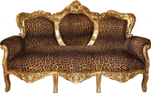 Daabadi Furniture Wholesale Classic European Style Sofa 3-Seater Painted Gold Mahogany Fabric Leopard