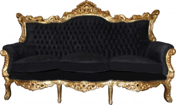 Daabadi Furniture Wholesale Classic French Style Sofa 3-Seater Painted Gold Mahogany Fabric Black