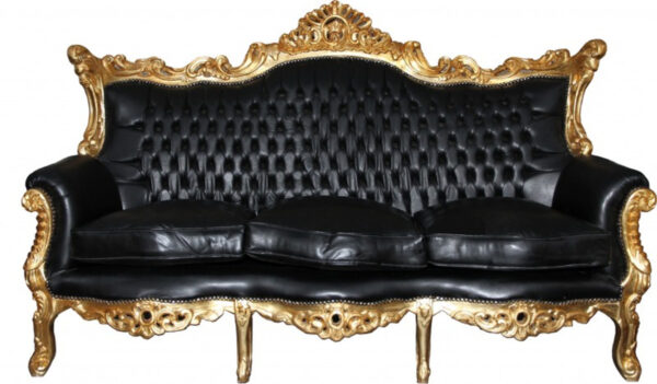 Daabadi Furniture Wholesale Classic Italian Style Sofa 3-Seater Painted Gold Mindi Leather Black