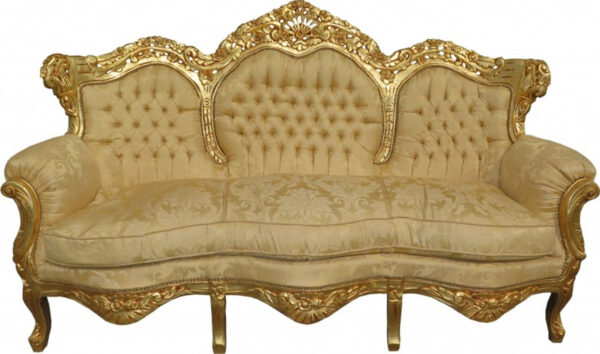 Daabadi Furniture Wholesale Classic European Style Sofa 3-Seater Painted Gold Mahogany Fabric Gold