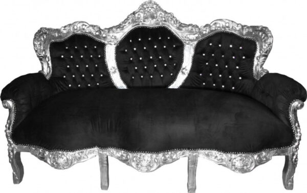 Daabadi Furniture Wholesale Classic Italian Style Sofa 3-Seater Painted Silver Mahogany Fabric Black