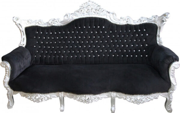 Daabadi Furniture Wholesale Classic French Style Sofa 3-Seater Painted Silver Mahogany Fabric Black