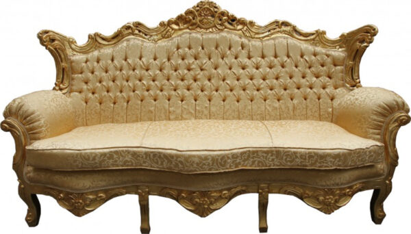 Daabadi Furniture Wholesale Classic Italian Style Sofa 3-Seater Painted Gold Mahogany Fabric Gold