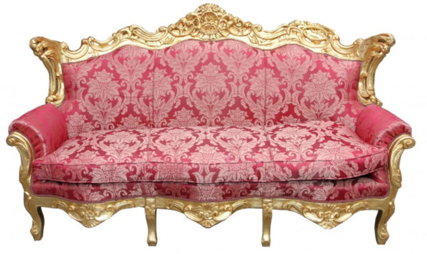 Daabadi Furniture Wholesale Classic European Style Sofa 3-Seater Painted Gold Mindi Fabric Red