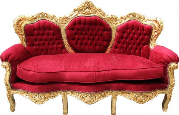 Daabadi Furniture Wholesale Classic Italian Style Sofa 3-Seater Painted Gold Mahogany Fabric Red