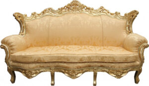 Daabadi Furniture Wholesale Classic European Style Sofa 3-Seater Painted Gold Mahogany Fabric Gold