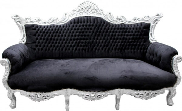 Daabadi Furniture Wholesale Classic European Style Sofa 3-Seater Painted Silver Mahogany Fabric Black