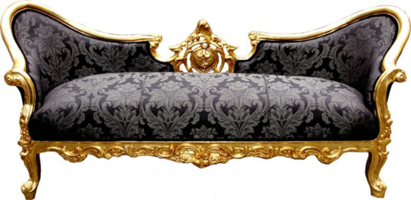 Daabadi Furniture Wholesale Classic Italian Style Sofa 3-Seater Painted Gold Mahogany Fabric Black